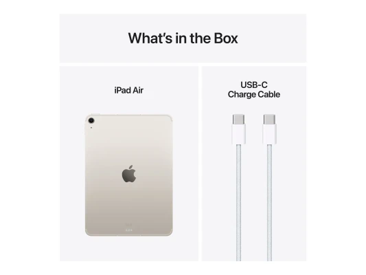 Apple  |  iPad Air Wi-Fi + Cellular  |  11 "  |  Starlight  |  IPS  |  2360 x 1640 pixels  |  Apple M3  |  8 GB  |  512 GB  |  3G  |  4G  |  5G  |  Wi-Fi  |  Front camera  |  12 MP  |  Rear camera  |  12 MP  |  Bluetooth  |  5.3  |  iPadOS  |  USB-C charg
