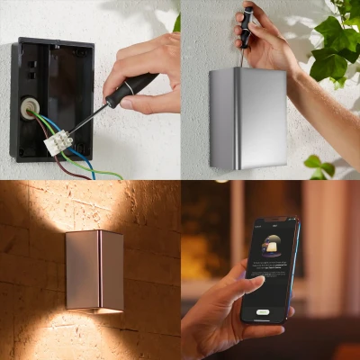 Philips Hue WCA Resonate Outdoor Wall Lantern, Inox  |  8 W  |  2000-6500 Hue White Colour Ambiance