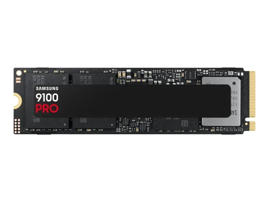 Samsung 9100 PRO  |  1000 GB  |  SSD form factor M.2 2280  |  Solid-state drive interface PCIe 5.0  |  Read speed 14700 MB / s  |  Write speed 13400 MB / s