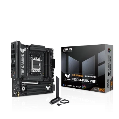 Asus TUF GAMING B850M-PLUS WIFI  |  Processor family AMD  |  Processor socket AM5  |  DDR5  |  Supported hard disk drive interfaces M.2, SATA  |  Number of SATA connectors 4