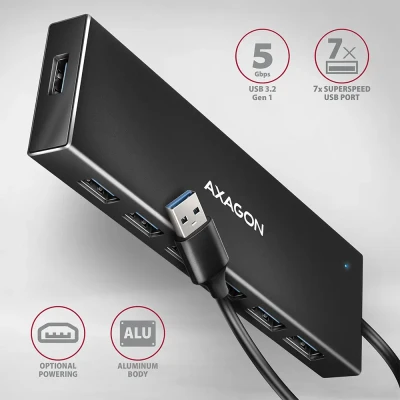 AXAGON SuperSpeed USB-A FLAT Hub  |  HUE-F7A