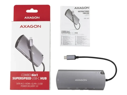 AXAGON SuperSpeed USB-C Combo 6in1 Hub  |  HMC-6M2