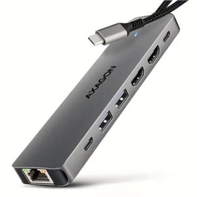 AXAGON USB-C 5Gbps DUAL 4K DISPLAY 7in1 Hub  |  HMC-7HX2