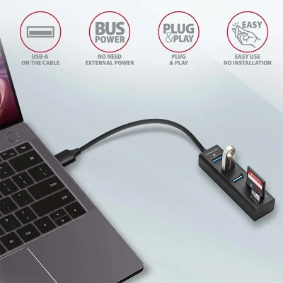 AXAGON SuperSpeed USB-A Hub and Card Reader  |  HMA-CR3A