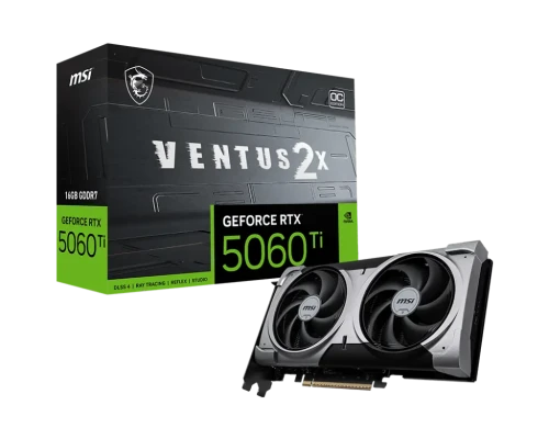 MSI GeForce RTX 5060 Ti 16G VENTUS 2X OC PLUS  |  NVIDIA  |  16 GB  |  GeForce RTX 5060 Ti  |  GDDR7  |  HDMI portu skaits 1  |  PCI Express Gen 5 x16 (izmanto x8)
