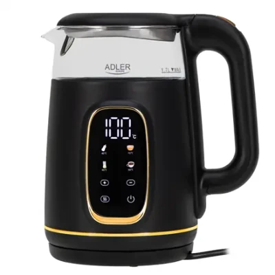 Adler Kettle with LED Display  |  AD 1305  |  Electric  |  2200 W  |  1.7 L  |  Plastic  |  360° rotational base  |  Black / Gold