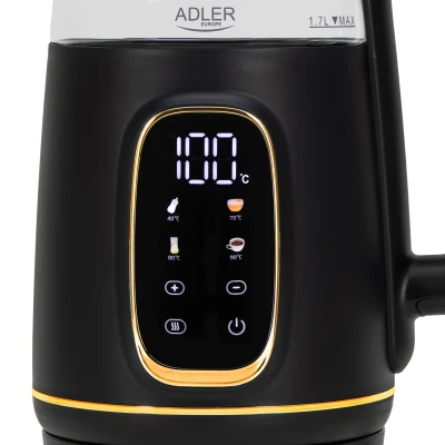 Adler Kettle with LED Display  |  AD 1305  |  Electric  |  2200 W  |  1.7 L  |  Plastic  |  360° rotational base  |  Black / Gold
