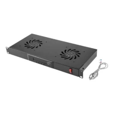 Lanberg 19" fan unit / ventilation panel with LCD 2 fans + thermostat 230V  |  AK-1502-B  |  Black