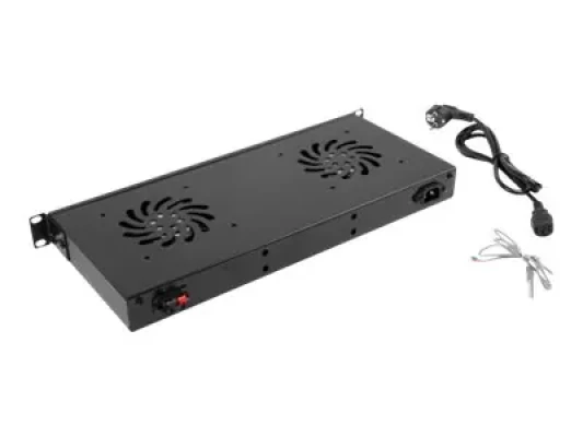 Lanberg 19" fan unit / ventilation panel with LCD 2 fans + thermostat 230V  |  AK-1502-B  |  Black