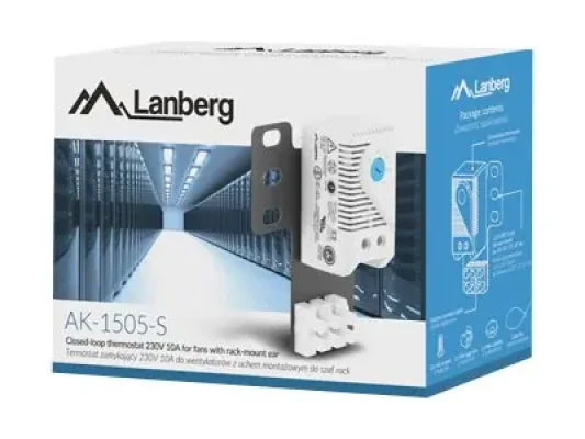 Lanberg Closed-loop thermostat 10A for rack cabinets with 19" ear and terminal block  |  AK-1505-S  |  Gray