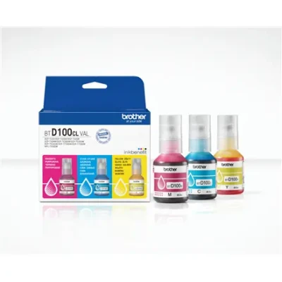 Brother BTD100CLVAL  |  Multipack Ink Bottles  |  Magenta, Cyan, Yellow