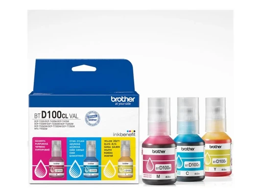 Brother BTD100CLVAL  |  Multipack Ink Bottles  |  Magenta, Cyan, Yellow