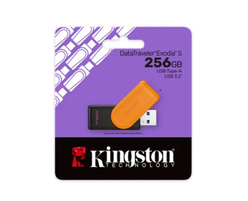 Kingston USB флеш-накопитель  |  DataTraveler Exodia S  |  256 ГБ  |  USB 3.2 Gen 1  |  Черный / Оранжевый