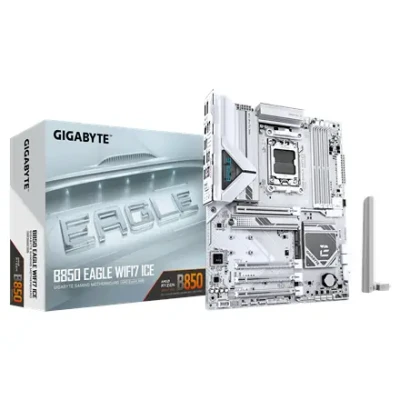 Gigabyte B850 EAGLE WF7 ICE  |  Processor family AMD  |  Processor socket AM5  |  DDR5  |  Supported hard disk drive interfaces SATA, M.2  |  Number of SATA connectors 4
