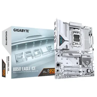 Gigabyte B850 EAGLE ICE  |  Processor family AMD  |  Processor socket AM5  |  DDR5  |  Supported hard disk drive interfaces SATA, M.2  |  Number of SATA connectors 4
