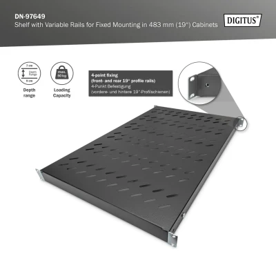 Digitus Shelf with Variable Rails for Fixed Mounting in 483 mm (19") Cabinets  |  DN-97649