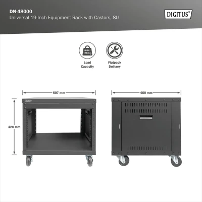 Digitus Universal 19-Inch Equipment Rack with Castors, 8U  |  DN-48000