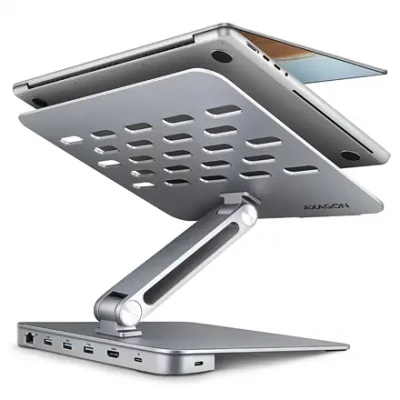 AXAGON Desk Mount  |  HMC-STND USB-C 5Gbps Stand and Hub 7in1  |  Adjustable Height, Tilt  |  10-16 "  |  Aluminum