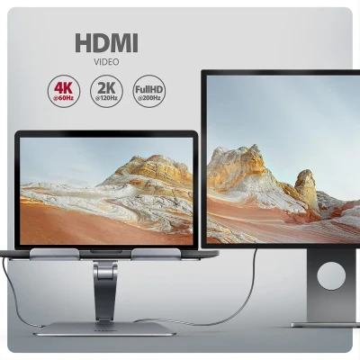 AXAGON Desk Mount  |  HMC-STND USB-C 5Gbps Stand and Hub 7in1  |  Adjustable Height, Tilt  |  10-16 "  |  Aluminum