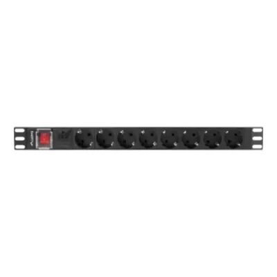 Lanberg Power Distribution unit (PDU) 19" 1U 16A 2m 8X Schuko oulets  |  PDU-08F-0200-BK