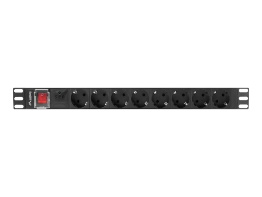 Lanberg Power Distribution unit (PDU) 19" 1U 16A 2m 8X Schuko oulets  |  PDU-08F-0200-BK