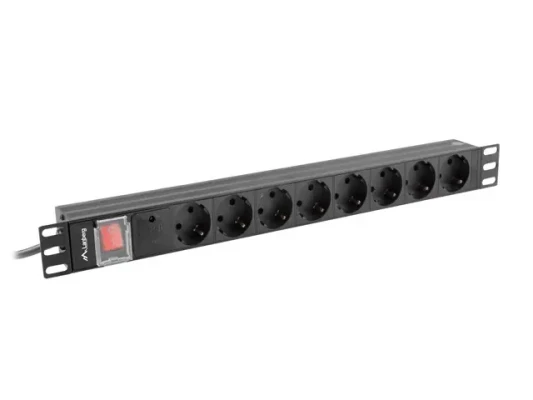 Lanberg Power Distribution unit (PDU) 19" 1U 16A 2m 8X Schuko oulets  |  PDU-08F-0200-BK
