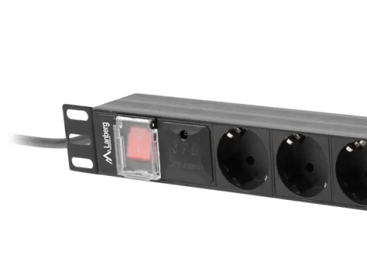 Lanberg Power Distribution unit (PDU) 19" 1U 16A 2m 8X Schuko oulets  |  PDU-08F-0200-BK