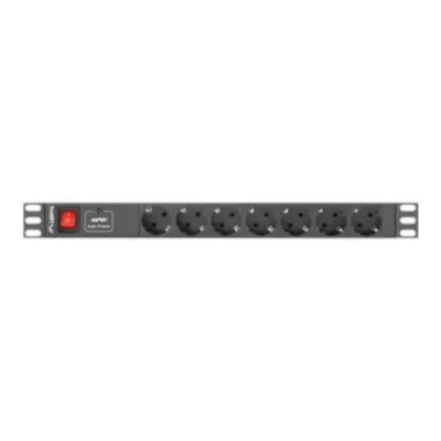 Lanberg Power Distribution unit (PDU) 19" 1U 16A 2m 7X Schuko oulets  |  PDU-07F-0200-BK