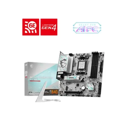 MSI B840M GAMING PLUS WIFI6E  |  Processor family AMD  |  Processor socket AM5  |  DDR5  |  Supported hard disk drive interfaces SATA, M.2  |  Number of SATA connectors 4