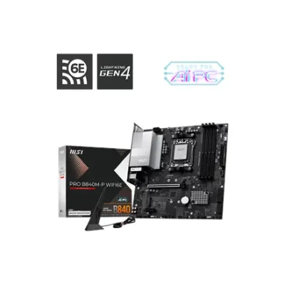 MSI PRO B840M-P WIFI6E  |  Procesora ģimene AMD  |  Procesora ligzda AM5  |  DDR5  |  Atbalstītās cietā diska interfeisi SATA, M.2  |  SATA savienotāju skaits 4
