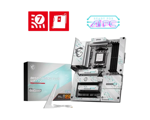 MSI B850 GAMING PLUS WIFI PZ  |  Procesora ģimene AMD B850  |  Procesora ligzda AM5  |  DDR5  |  Atbalstītās cietā diska interfeisi SATA, M.2  |  SATA savienotāju skaits 4