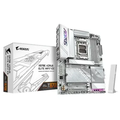 Gigabyte X870E AORUS ELITE WIFI7 ICE  |  Processor family AMD  |  Processor socket AM5  |  DDR5  |  Supported hard disk drive interfaces SATA, M.2  |  Number of SATA connectors 4