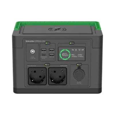 Schneider Electric Schneider OffGrid Portable Power Station 330, 230V, 332Wh Lithium-ion, LCD, 2 CEE 7 / 3 Schuko outlets, Sinewave, 3 USB-A, 1 USB-C, Wireless Charger  |  PPS330-GR