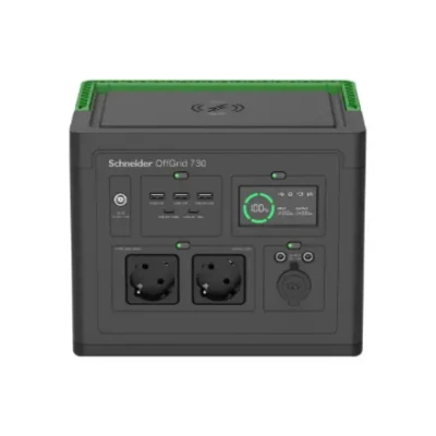 Schneider Electric OffGrid Portable Power Station 730, 738Wh Lithium-ion, LCD, 2 CEE 7 / 3 Schuko outlets, Sinewave, 3 USB-A, 2 USB-C, Wireless Charger  |  PPS730-GR