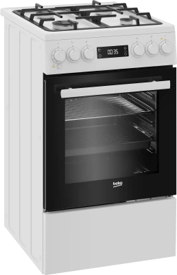 BEKO Cooker  |  FSM51339DWDS  |  Hob type Gas  |  Oven type Electric  |  White  |  Width 50 cm  |  Grilling  |  LED  |  Depth 60 cm  |  60 L