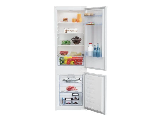 BEKO Refrigerator  |  BCHA275K41SN  |  Energy efficiency class E  |  Built-in  |  Combi  |  Height 177.5 cm  |  No Frost system  |  Fridge net capacity 193 L  |  Freezer net capacity 69 L  |  38 dB  |  White
