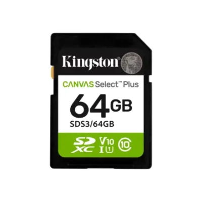 Kingston Canvas Select Plus  |  64 GB  |  SD  |  Flash atmiņas klase Class 10, UHS-I, U1 / U3, Video klase 10 / 30