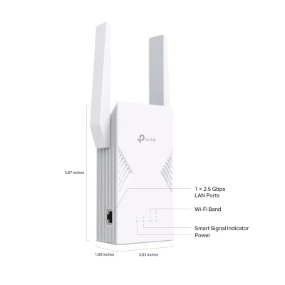 TP-LINK BE3600 Dual-Band Wi-Fi 7 Range Extender  |  RE235BE  |  802.11ax  |  688 / 2882 Mbit / s  |  Ethernet LAN (RJ-45) ports 1  |  MU-MiMO No  |  no PoE  |  Antenna type External