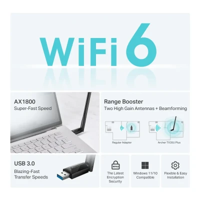 TP-LINK AX1800 High Gain Wireless USB Adapter  |  Archer TX35U Plus