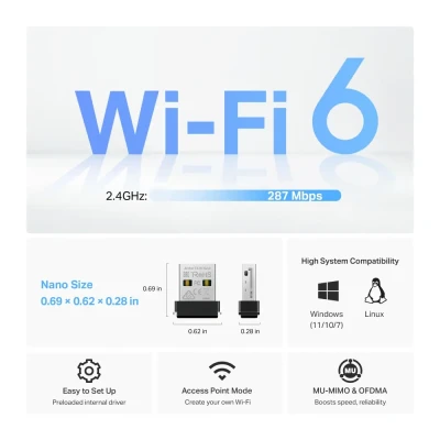 TP-LINK AX300 Nano Wi-Fi 6 Wireless USB Adapter  |  Archer TX1U Nano