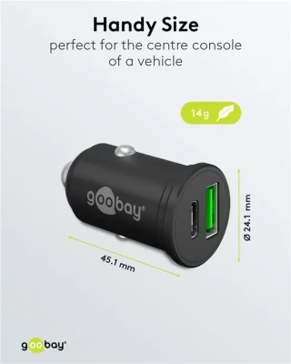 Goobay Dual-USB Car Fast Charger USB-C PD (Power Delivery), 45 W  |  61739