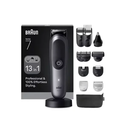 Braun 13in1 kopšanas komplekts  |  Viss vienā Sērija 7 AIO7560  |  Bezvadu  |  Garuma pakāpju skaits 14  |  Melns / Pelēks