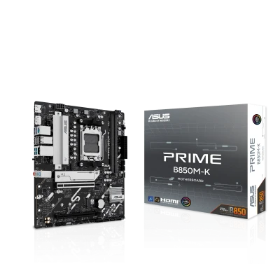 Asus PRIME B850M-K  |  Processor family AMD  |  Processor socket AM5  |  DDR5  |  Supported hard disk drive interfaces SATA, M.2  |  Number of SATA connectors 4