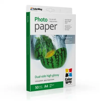 ColorWay foto papīrs, 50 lapas  |  155 g / m²  |  A4  |  Divpusējs augsts spīdums
