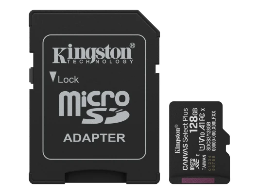 Kingston Canvas Select Plus  |  128 ГБ  |  microSD  |  Класс флэш-памяти Class 10, UHS-I, U1 / U3, видео класс 10 / 30, A1