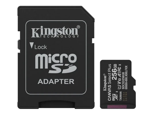 Kingston Canvas Select Plus  |  256 ГБ  |  microSD  |  Класс флэш-памяти Class 10, UHS-I, U1 / U3, видео класс 10 / 30, A1