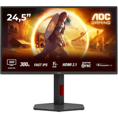 AOC  |  Q25G4SR  |  24.5 "  |  Быстрый IPS  |  QHD  |  16:9  |  300 Гц  |  1 мс  |  2560 x 1440 пикселей  |  400 кд / м²  |  Количество HDMI портов 2  |  Черный
