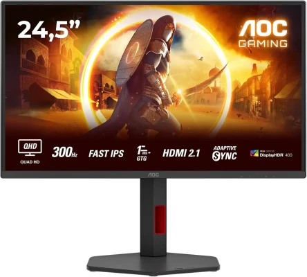 AOC  |  Q25G4SR  |  24.5 "  |  Быстрый IPS  |  QHD  |  16:9  |  300 Гц  |  1 мс  |  2560 x 1440 пикселей  |  400 кд / м²  |  Количество HDMI портов 2  |  Черный
