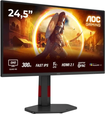 AOC  |  Q25G4SR  |  24.5 "  |  Быстрый IPS  |  QHD  |  16:9  |  300 Гц  |  1 мс  |  2560 x 1440 пикселей  |  400 кд / м²  |  Количество HDMI портов 2  |  Черный