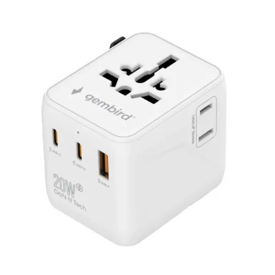 Gembird Universal travel power adapter  |  TPA-1A2C20-01-W  |  20 W  |  Travel Adapter